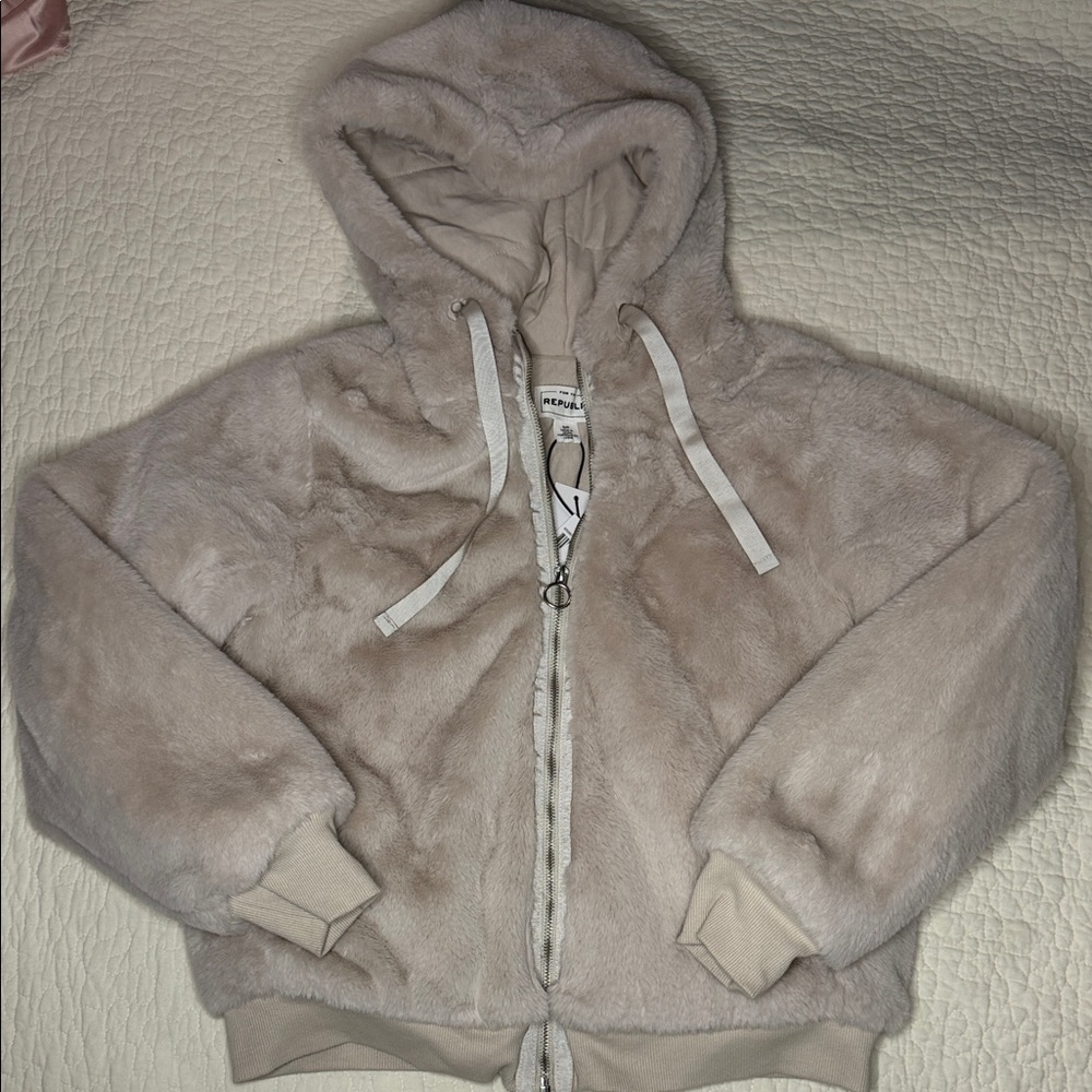 For The Republic Faux Fur Jacket in Beige Sand